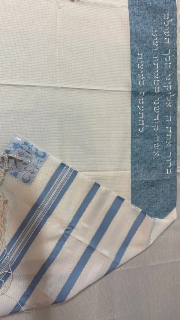 ⁦טלית צמר ''Premium'' עטרה פשתן | דגם ברכת הטלית⁩ – תמונה ⁦2⁩