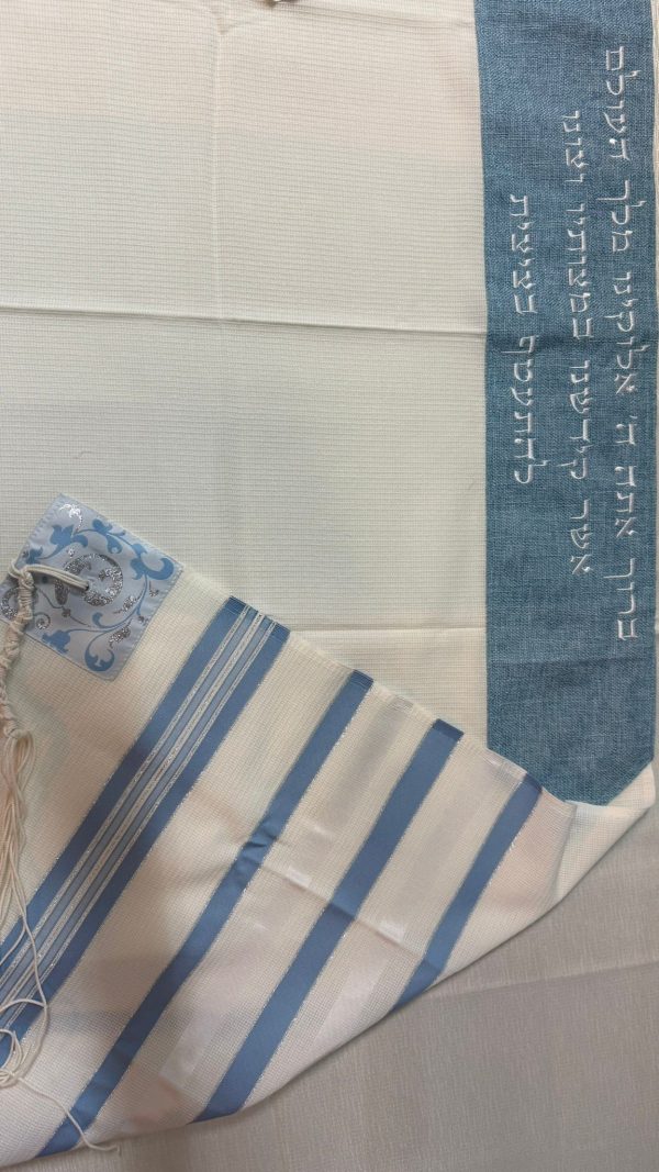 ⁦טלית צמר ''Premium'' עטרה פשתן | דגם ברכת הטלית⁩ – תמונה ⁦3⁩